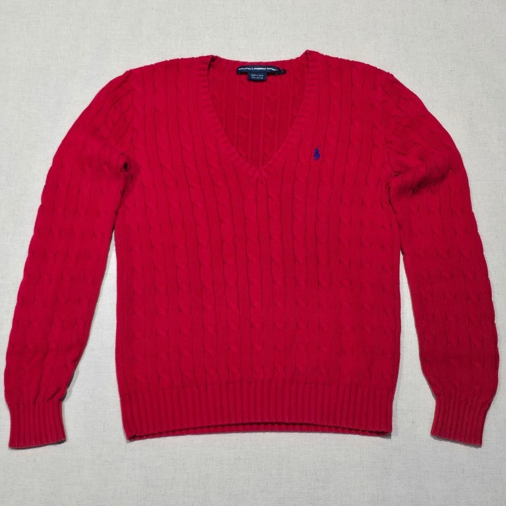 Vintage Ralph Lauren Sport Womens Red cable knit Cotton Sweater Size L